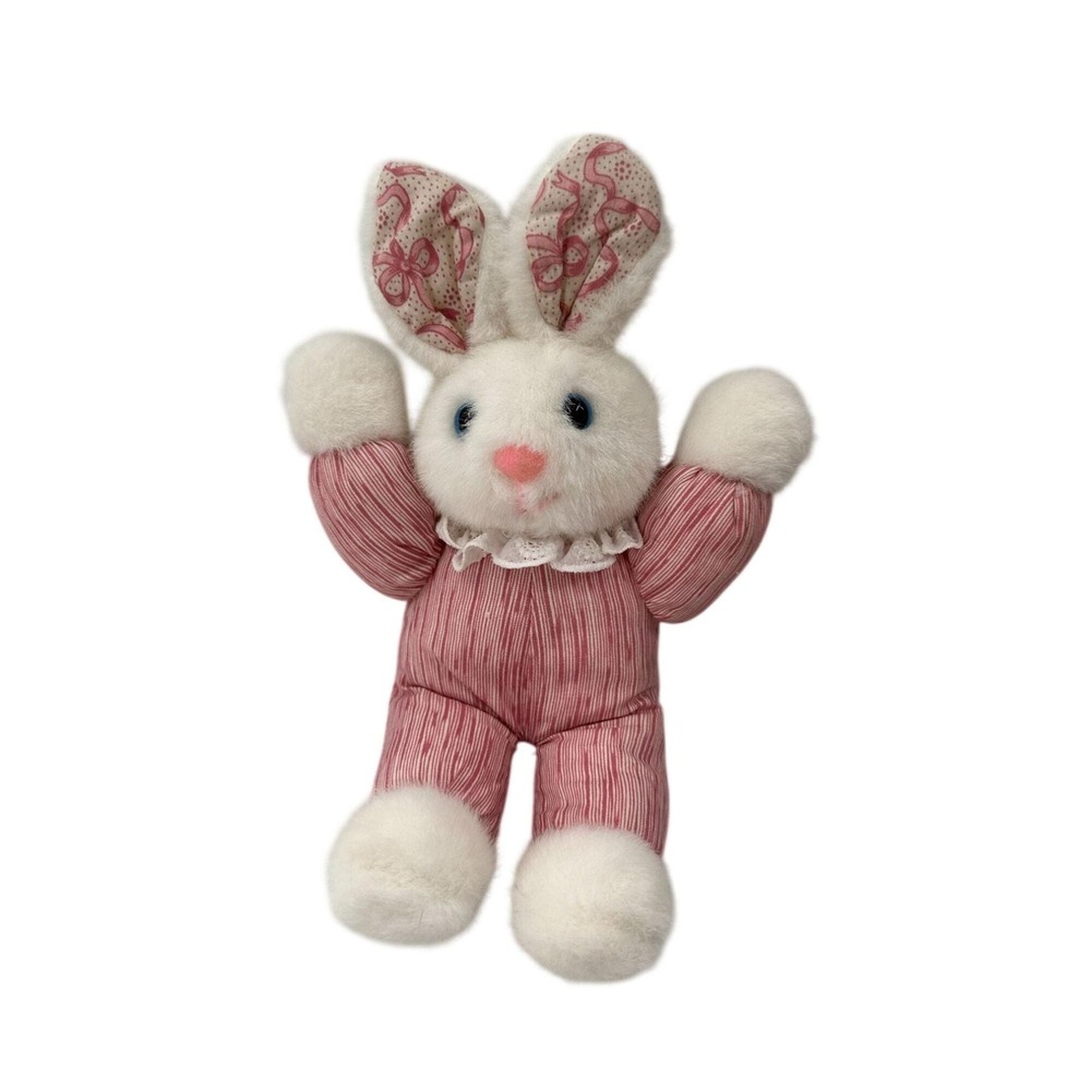 Vintage House Of Lloyd Bunny Plush Pink Striped Outfit Lace‎ 1993 Easter Rabbit